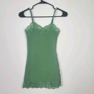 Camisole top S Lace Trim Green Tank Faircore Coquette Y2K-style retro feminine